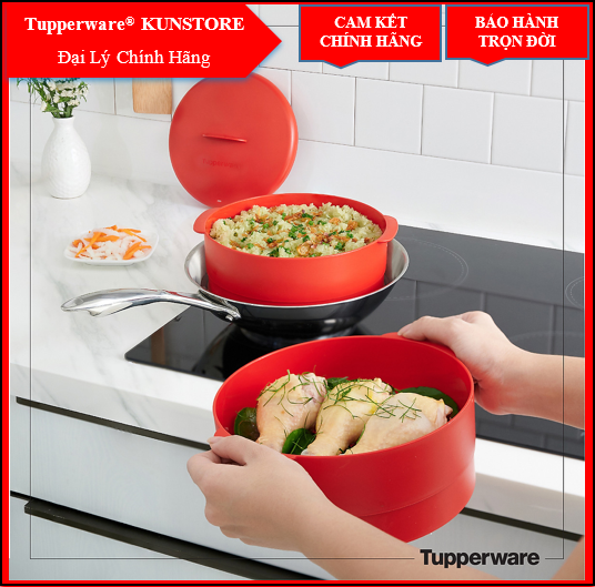 Xửng hấp 2 Tầng Tupperware Steam It Chính Hãng Màu Đỏ