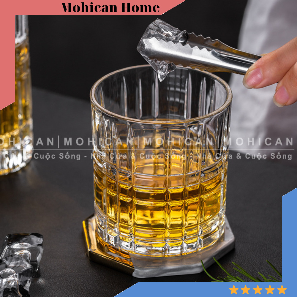 Ly thủy tinh đẹp uống Whisky Hongli Traze Double Rock 315ml, cốc thủy tinh dầy, thân khía, cao cấp Mohican HONG-5412D