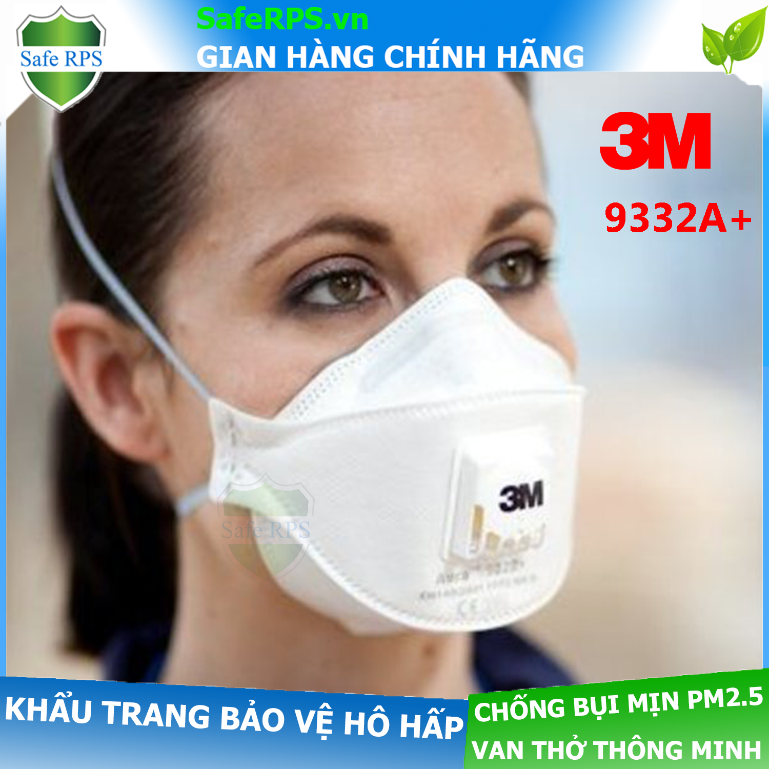 Sét 5 Khẩu trang 3M Aura 9332A+ cao cấp , kháng khuẩn , chống bụi siêu mịn PM2.5 , màu trắng , van thở thông minh , đeo qua gáy , hàng chính hãng