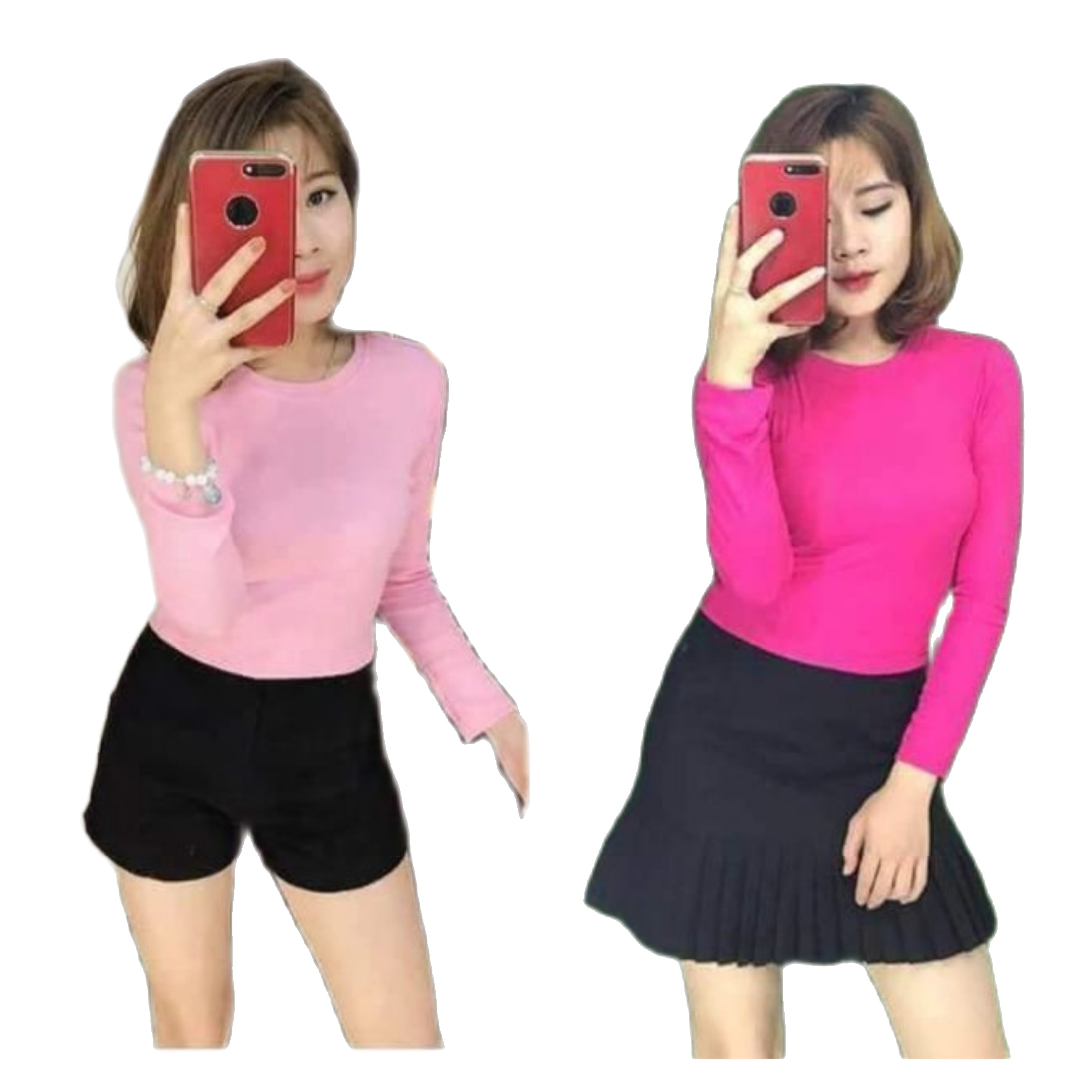 Áo thun nữ rẻ đẹp,Áo Croptop tay dài, Áo thun nữ vải thun gân freesize dưới 53kg