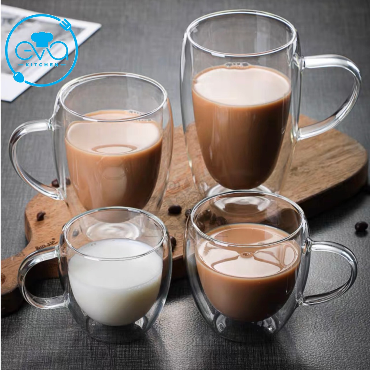 Ly thuỷ tinh hai lớp chịu nhiệt quai cầm double walled glass mug 100ml - 450ml