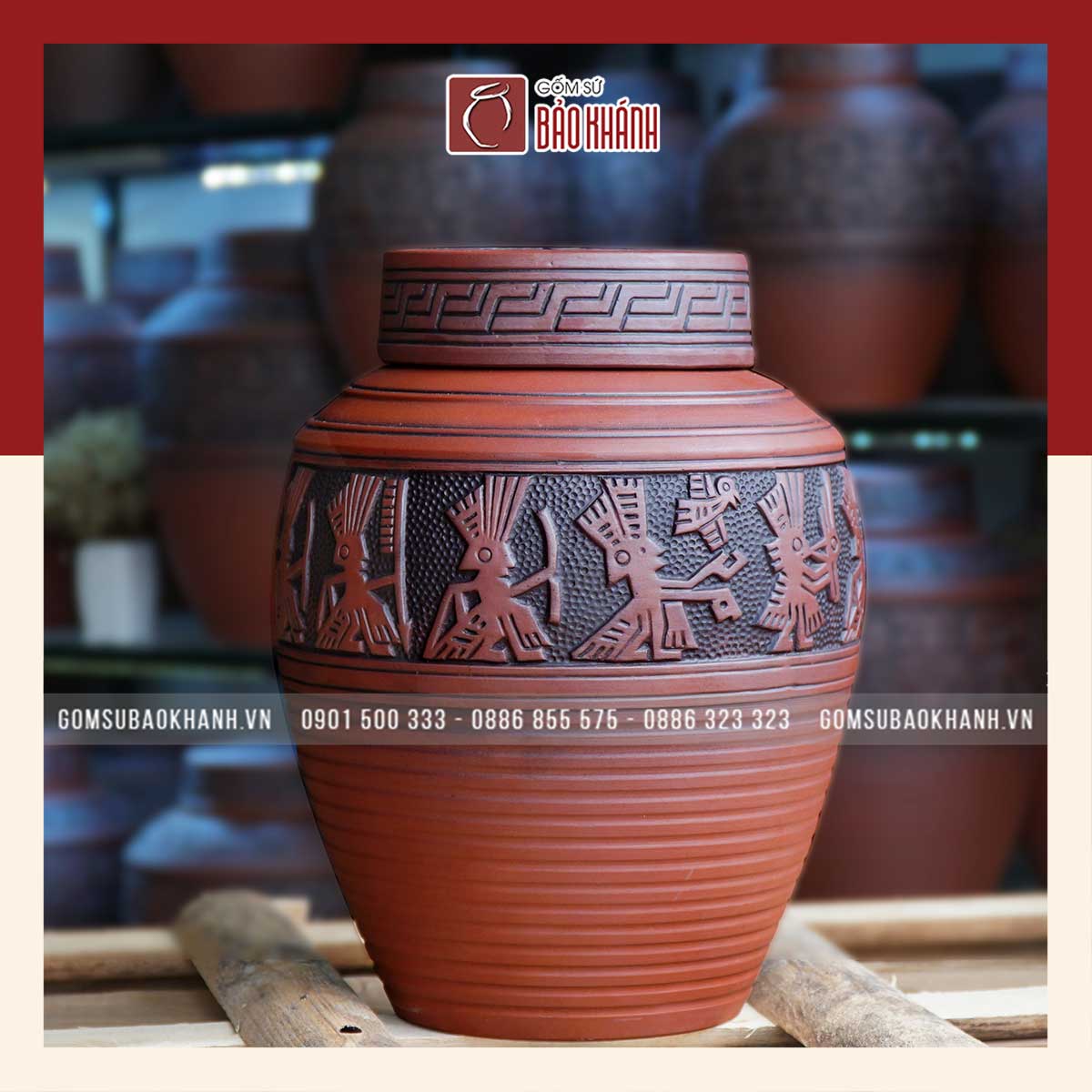 Chum sành Đông Sơn Âu Lạc 5 Lit Gốm Sứ Bảo Khánh Bát Tràng - bình ngâm rượ.u, chum ngâm rượ.u, bình rượ.u, chum rượ.u cao cấp