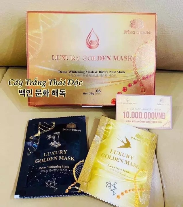  Ủ YẾN THẢI ĐỘC Luxury Golden Mask Mặt nạ dưỡng trắng hút chì Magic Skin HỘP 6 gói 