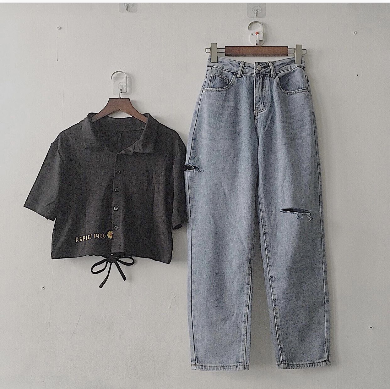 Baggy jeans lưng cao rách pt