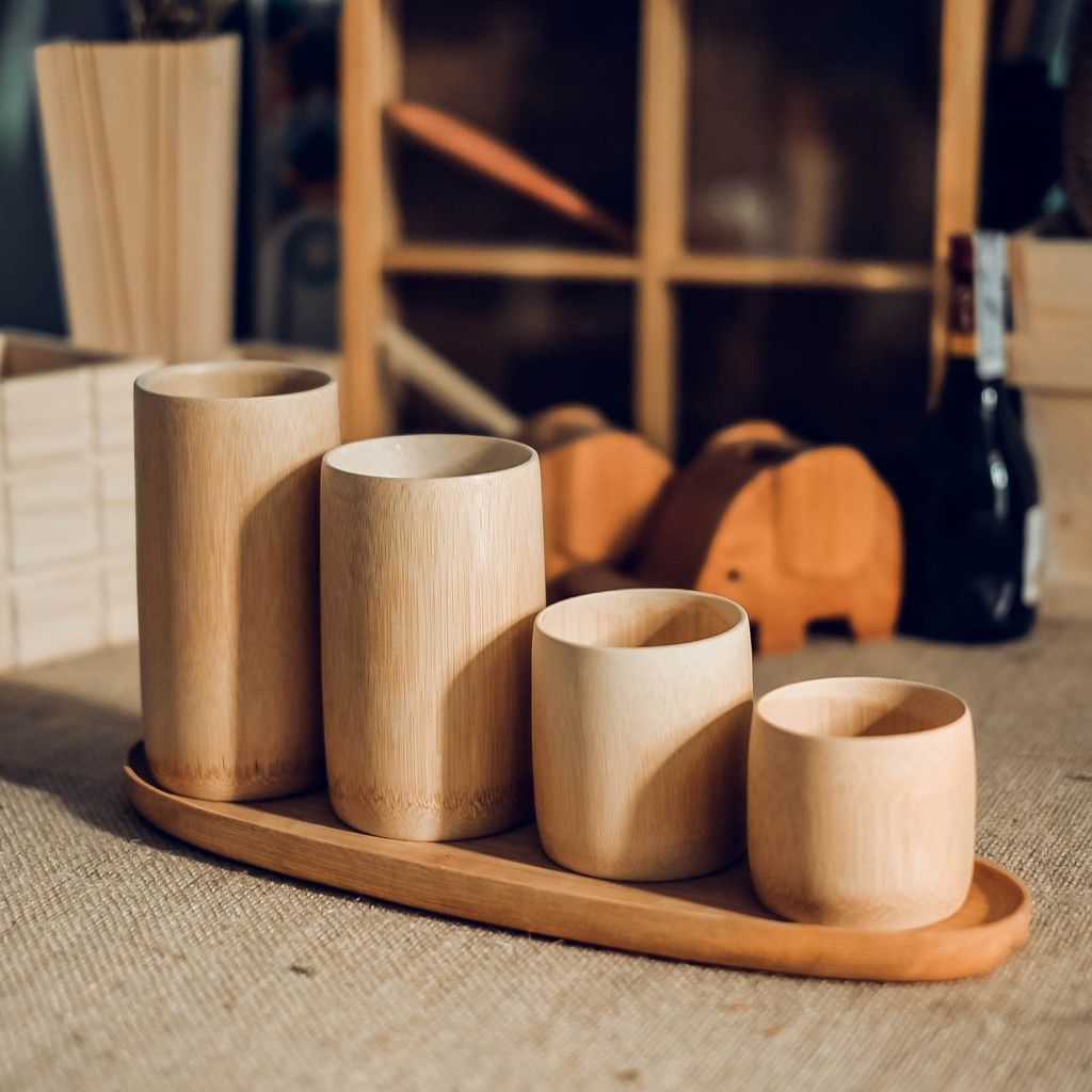 Ly/Cốc tre uống nước cao cấp Green Home - Ly uống nước bằng tre thân thiện môi trường đường kính 6.5-7.5cm - bamboo cups - Ly bình cắm hoa `