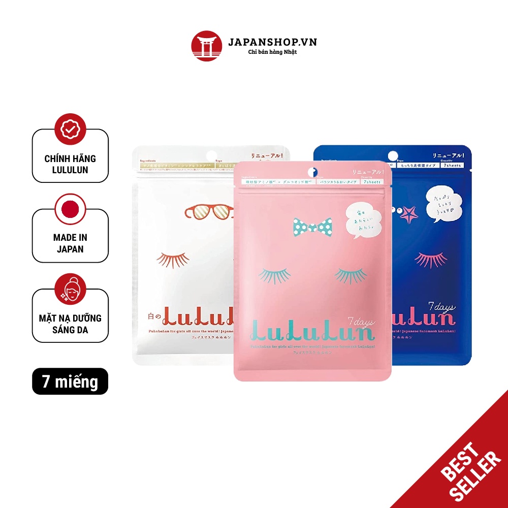 Mặt nạ Lululun dưỡng trắng, dưỡng ẩm, chống lão hoá, phục hồi làn da 7 miếng made in Japan