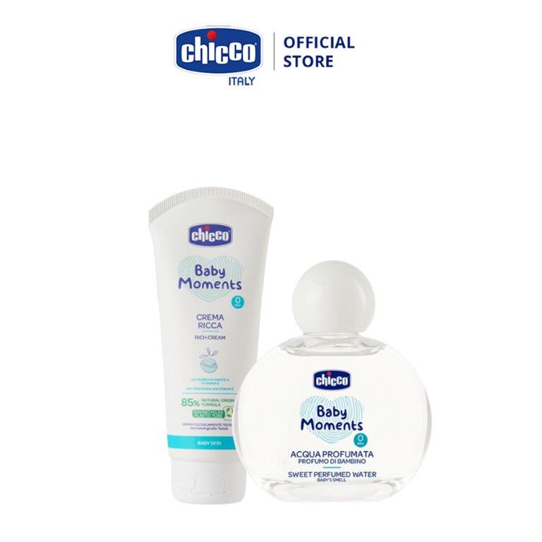 Combo Kem dưỡng ẩm chứa Omega và vitamin E Chicco 100ml + Nước hoa hương tự nhiên 0M+ Chicco