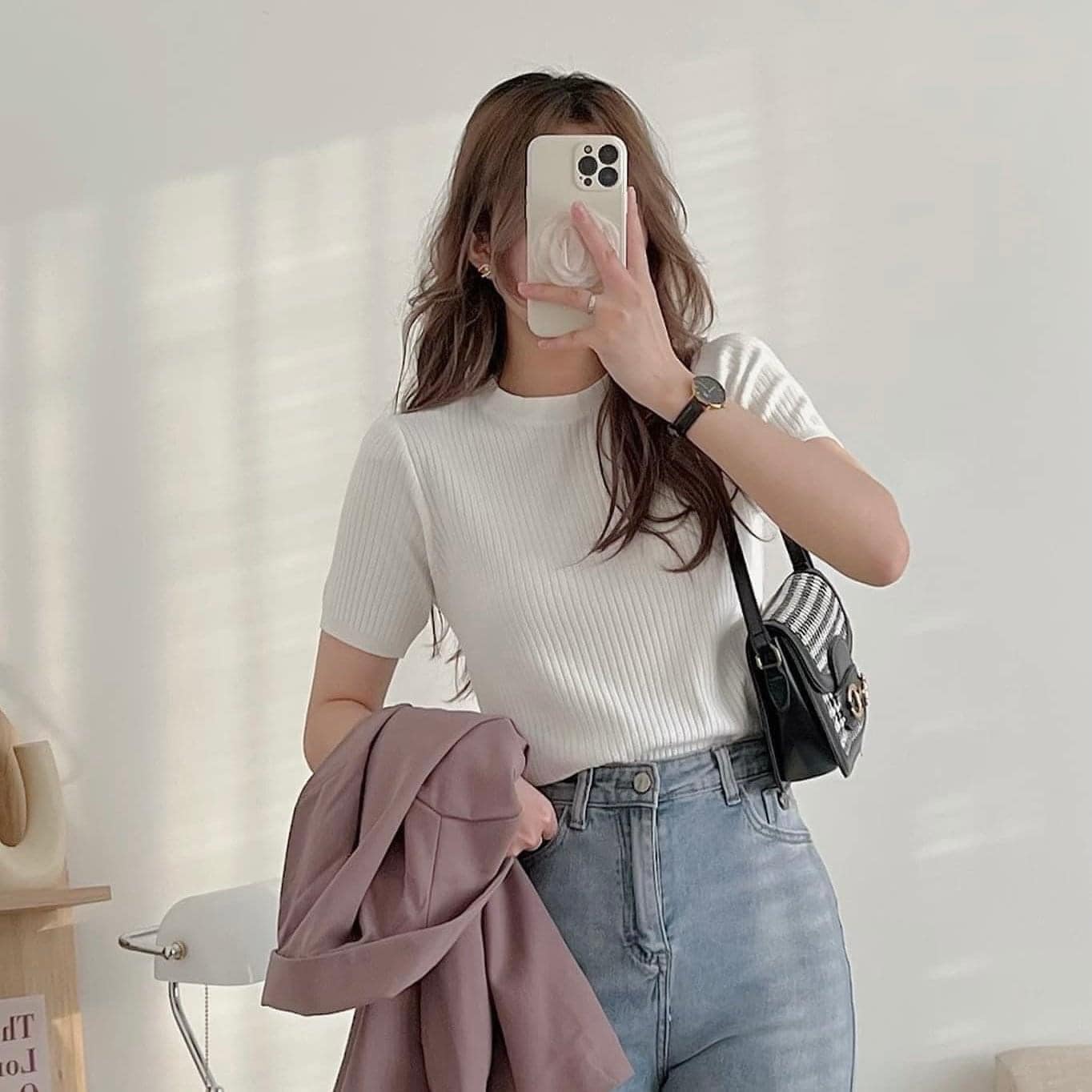 Áo len đũa cộc tay cổ tròn