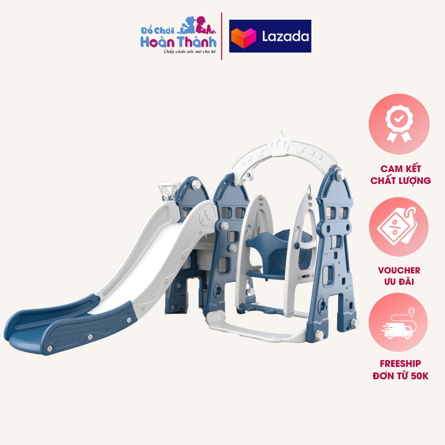 Cầu trượt xích đu cao cấp 4 trong 1 tặng kèm bóng rổ