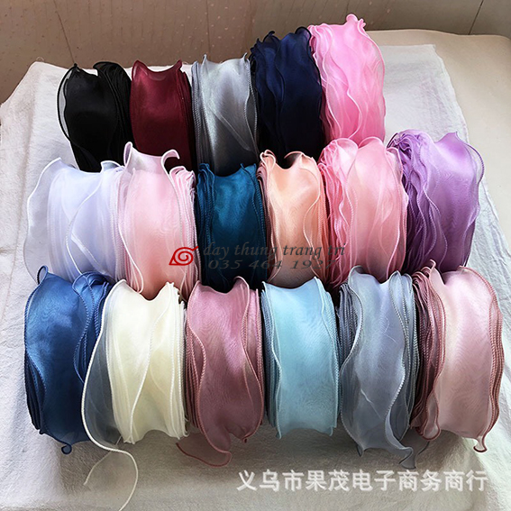 Ruy băng vải voan, bản 4cm, có sóng làm nơ gói hoa, nơ hộp quà tặng, nơ cột tóc