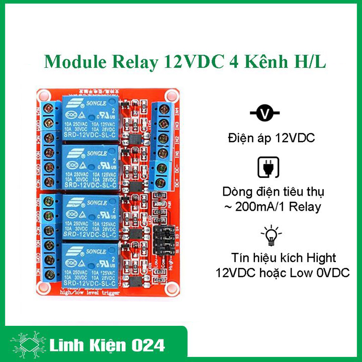 Module relay 12vdc 4 kênh high / low