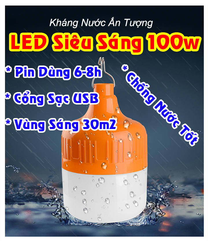[HCM]Đèn LED Bulb Pin Sạc Tích Điện 100W