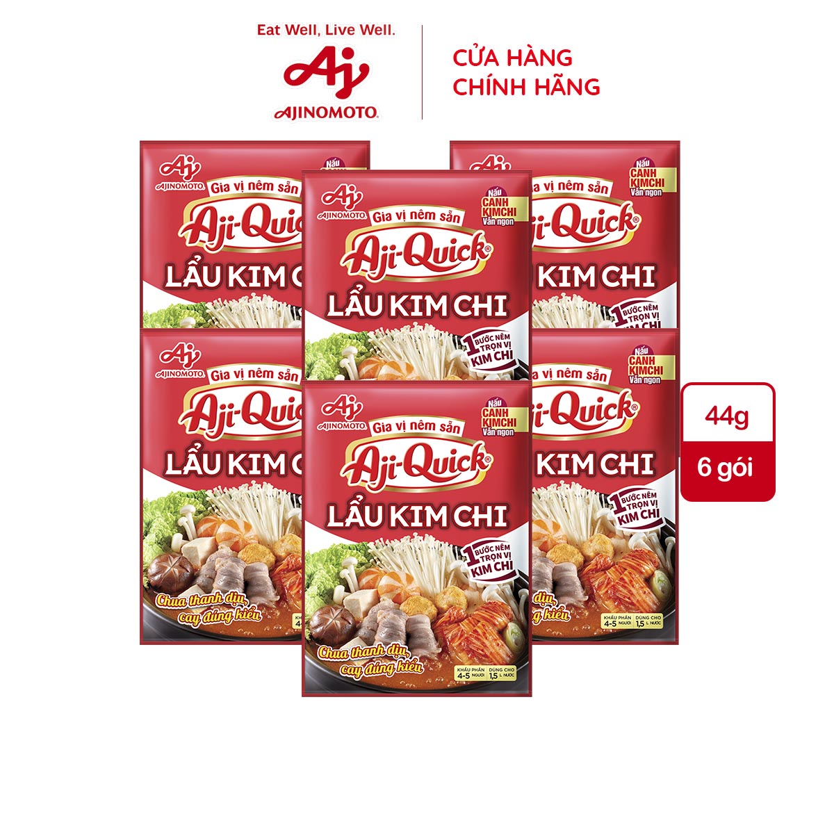 Combo 6 Gói Gia Vị Nêm Sẵn Aji-Quick® Lẩu Kim Chi 44g/Gói