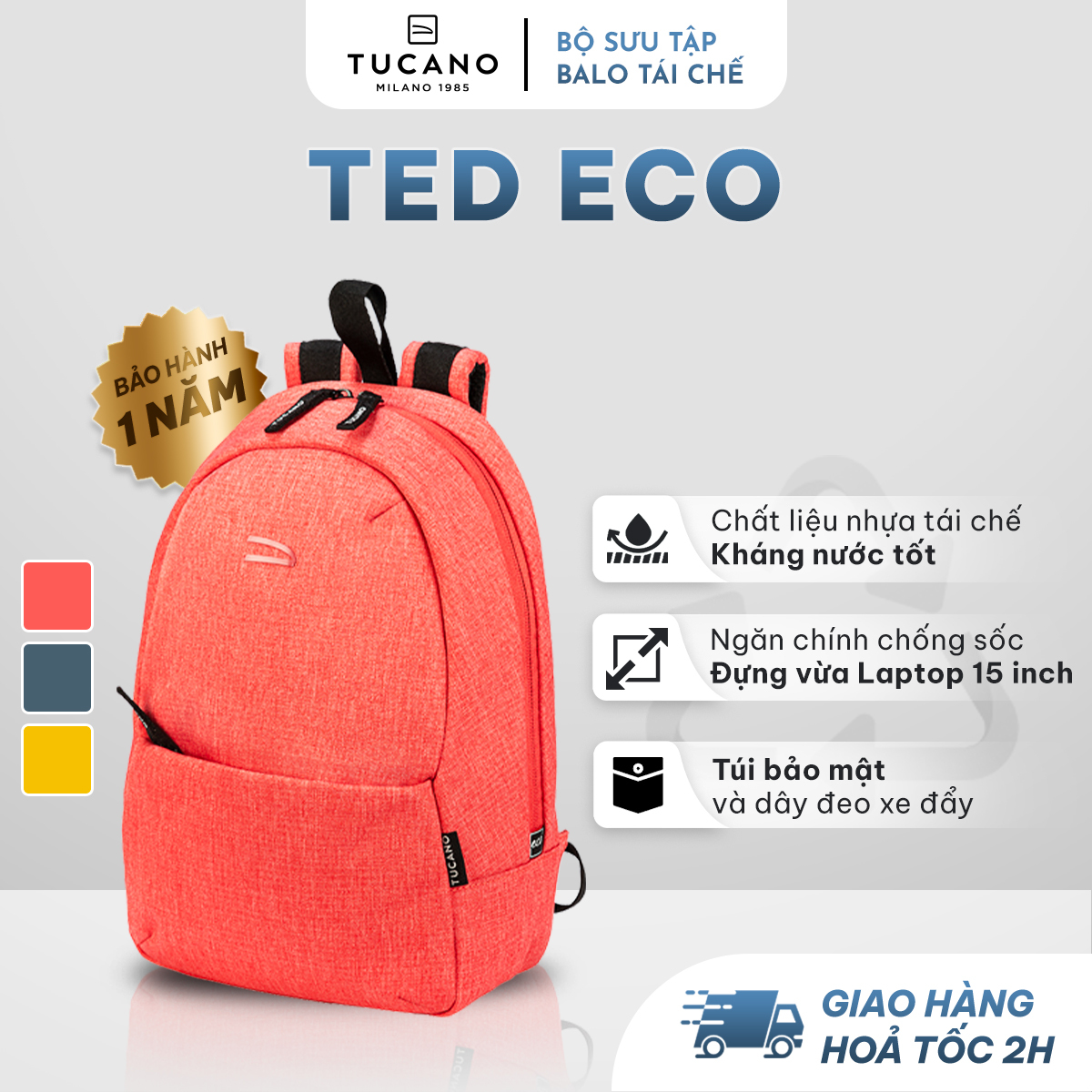 Balo Laptop/Máy tính/ Macbook Recycled Tucano Ted Eco chống sốc 14 inch