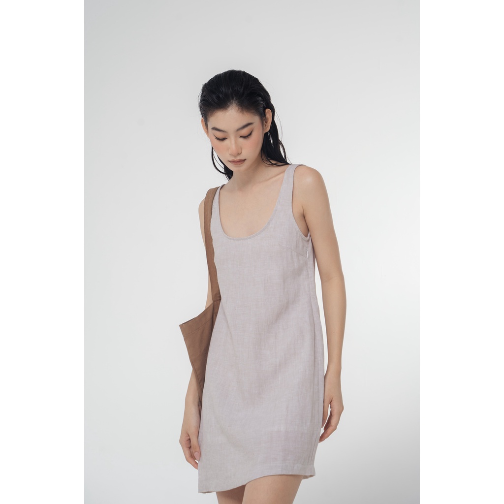 Amegon đầm trơn không tay linen tank dress