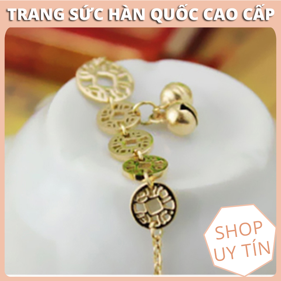 LẮC CHÂN, VÒNG CHÂN TITAN KIM TIỀN CÓ GẮN CHUÔNG VÀNG TƯƠI