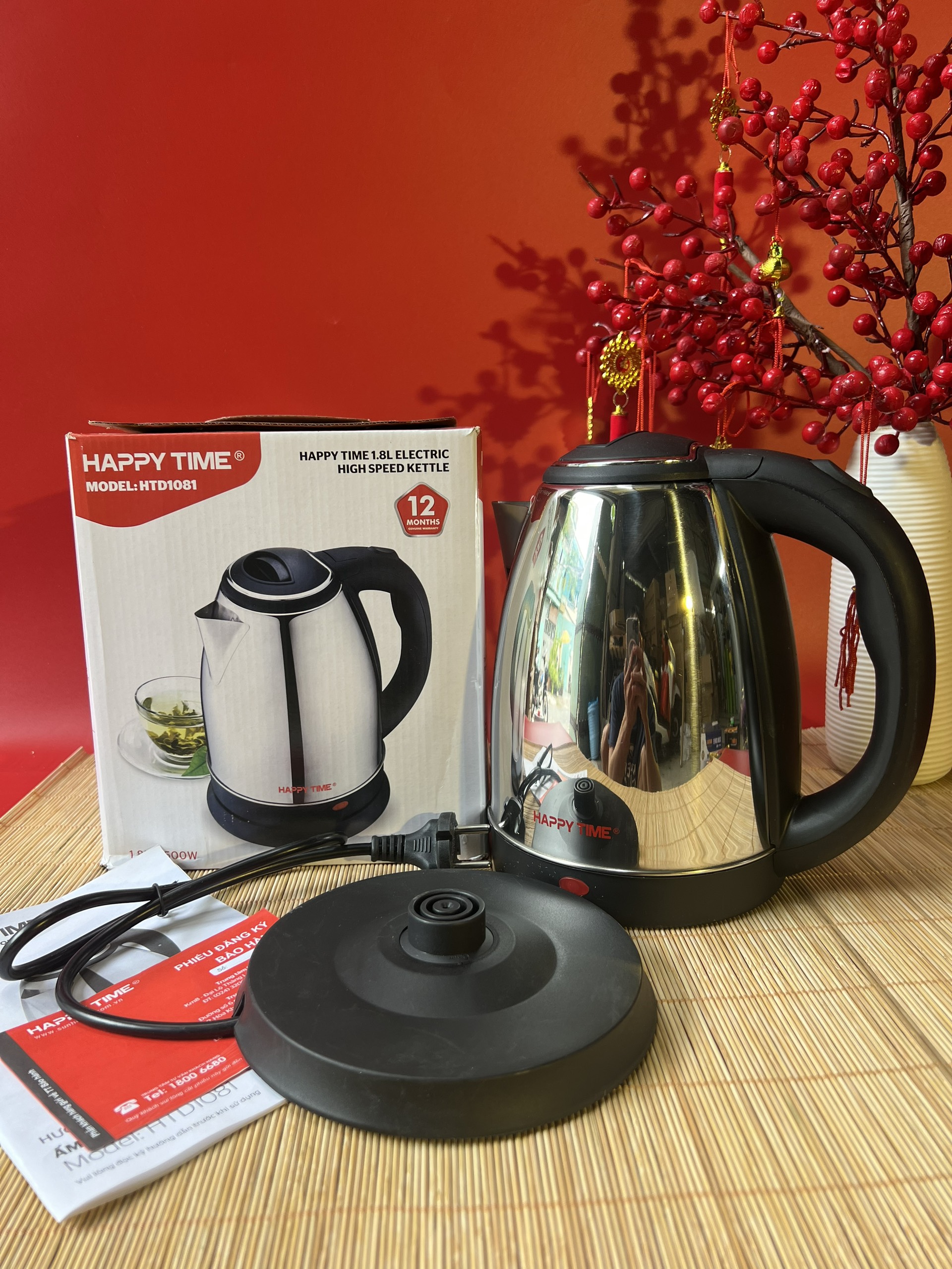 Ấm siêu tốc inox 1.8l sunhouse happy time htd1082
