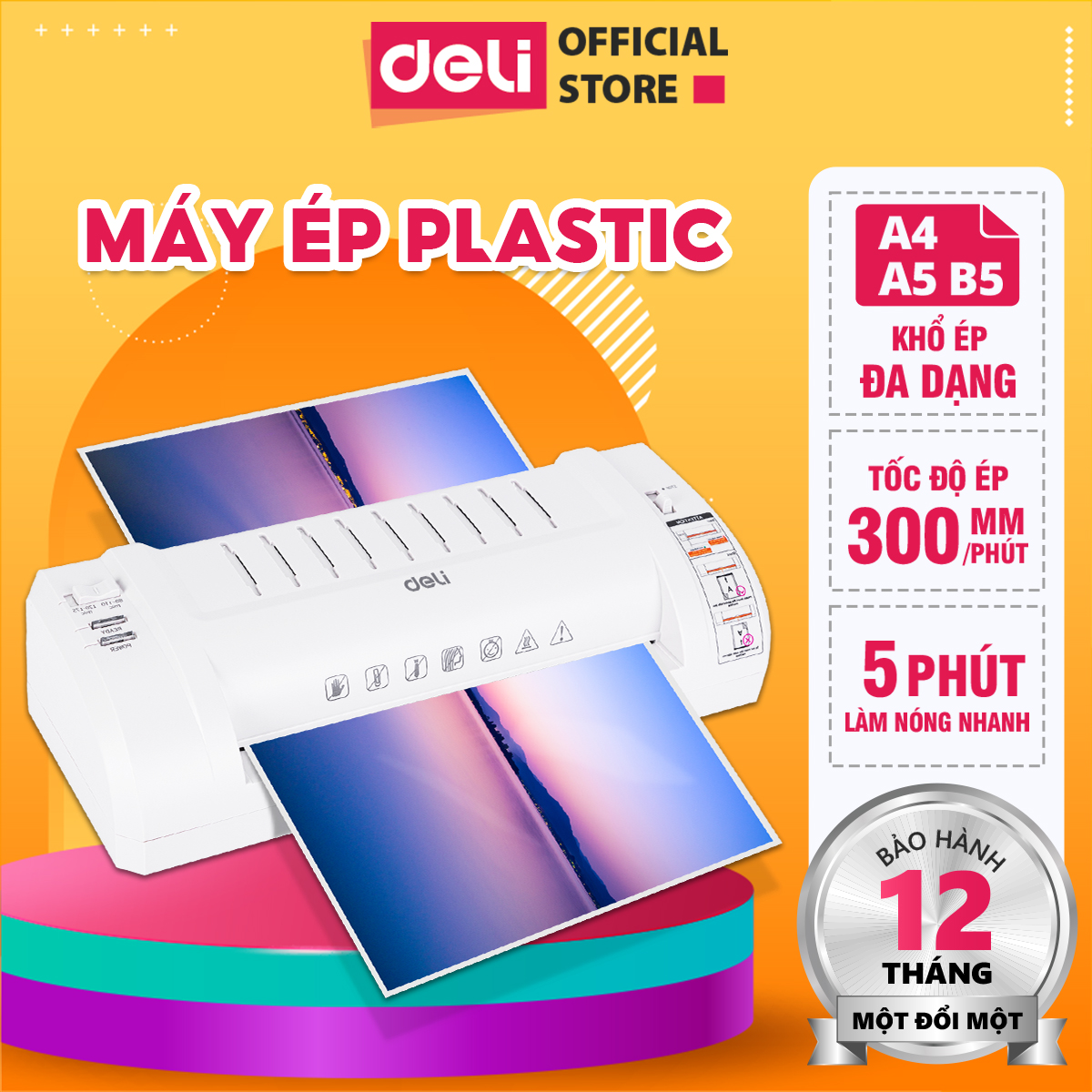 Máy Ép Plastic Khổ A4 A5 B5 Deli Chính Hãng Chuyên Dụng - Máy Ép Plastic Đa Dạng Kích Thước An Toàn Và Dễ Dàng Sử Dụng, Phù Hợp Ép Màng Ảnh, Poster, Bảo Vệ Tài Liệu, Hình Ảnh Cho Văn Phòng Máy Ép Plastic Sử Dụng Nhiệt