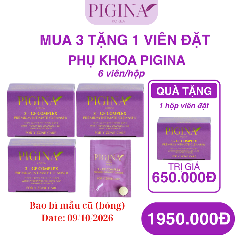 Hộp 6 viên đặt phụ khoa toàn diện PIGINA tặng kèm 05 gói ddvs 5ml hoặc 2 viên lẻ Pigina