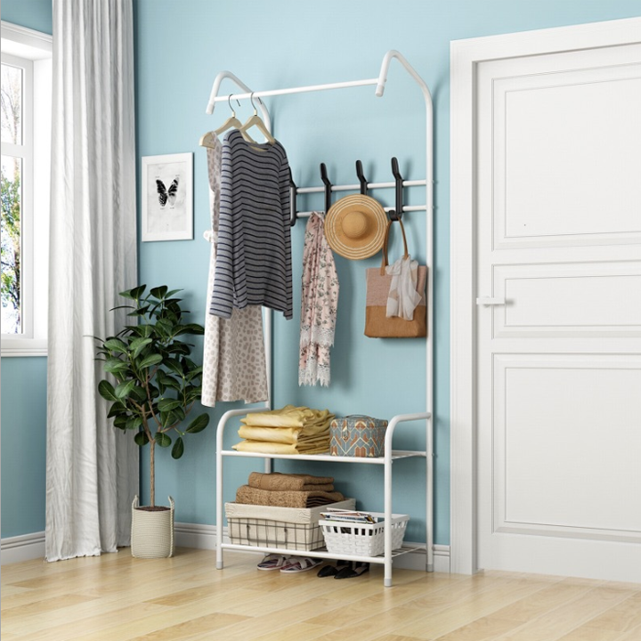 Kệ giày dép kiêm giá treo quần áo 2 tầng tiện lợi