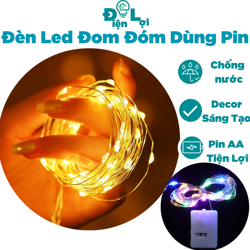 Dây đèn led trang trí fairylight đom đóm có sẵn pin dài 3 mét