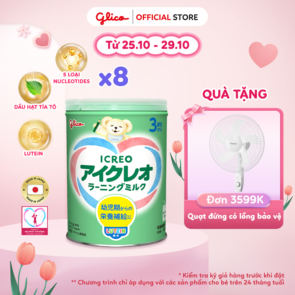 (ICREO SỐ 3) Combo 8 Lon Thực Phẩm Bổ Sung Sữa Dinh Dưỡng GLICO ICREO LEARNING MILK  cho bé từ 3 tuổi trở lên (Số 3 - 8Lon x 820g/Lon)