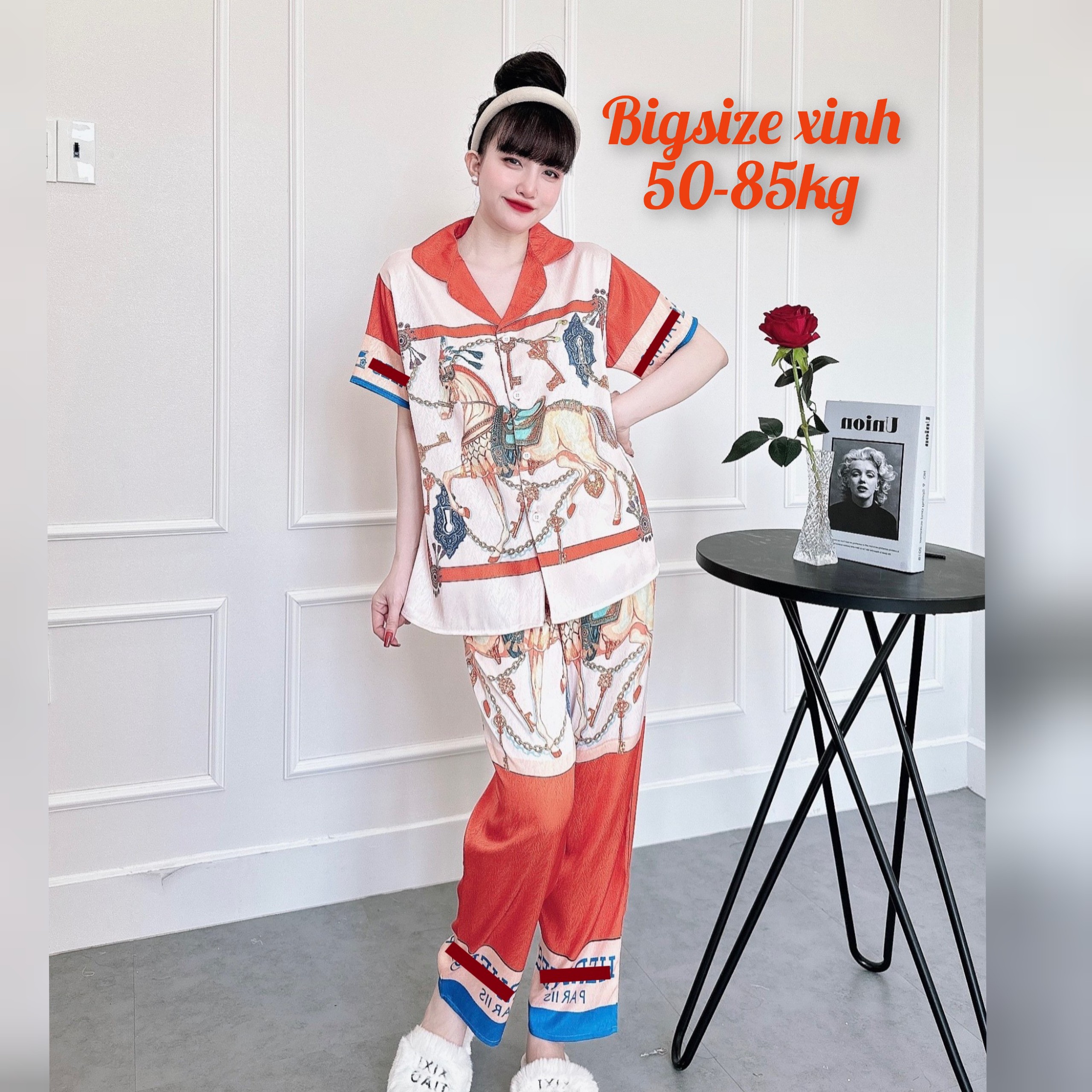 Đồ bộ Bigsize dài thiết kế sang chảnh in 3D đồ mặc nhà cao cấp cho nữ 50-100kg