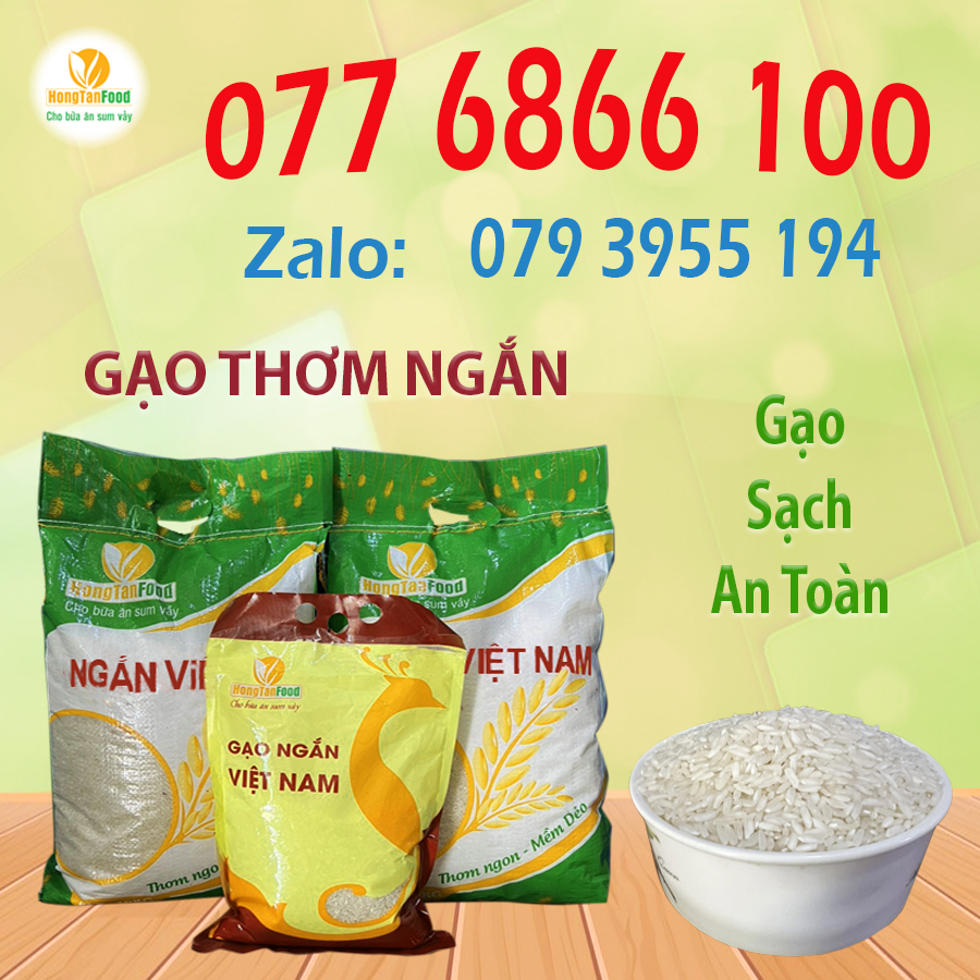 Gạo thơm ngắn Việt Nam Hồng Tân túi 10kg. Đặt sản Hậu Giang. Nở mềm cơm