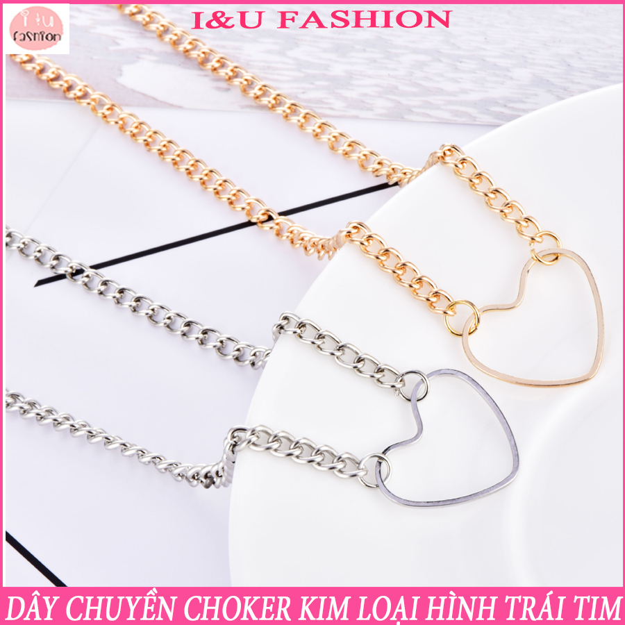 Dây chuyền , Vòng cổ Choker chất liệu kim loại hình trái tim siêu xinh , phong cách thời trang hiện đại và cá tính màu Vàng , Bạc VC-28