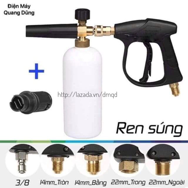 Bộ vòi xịt rửa và bình tạo bọt tuyết cao cấp cho máy rửa xe áp lực cao, máy xịt rửa cao áp + Tặng kèm béc phun