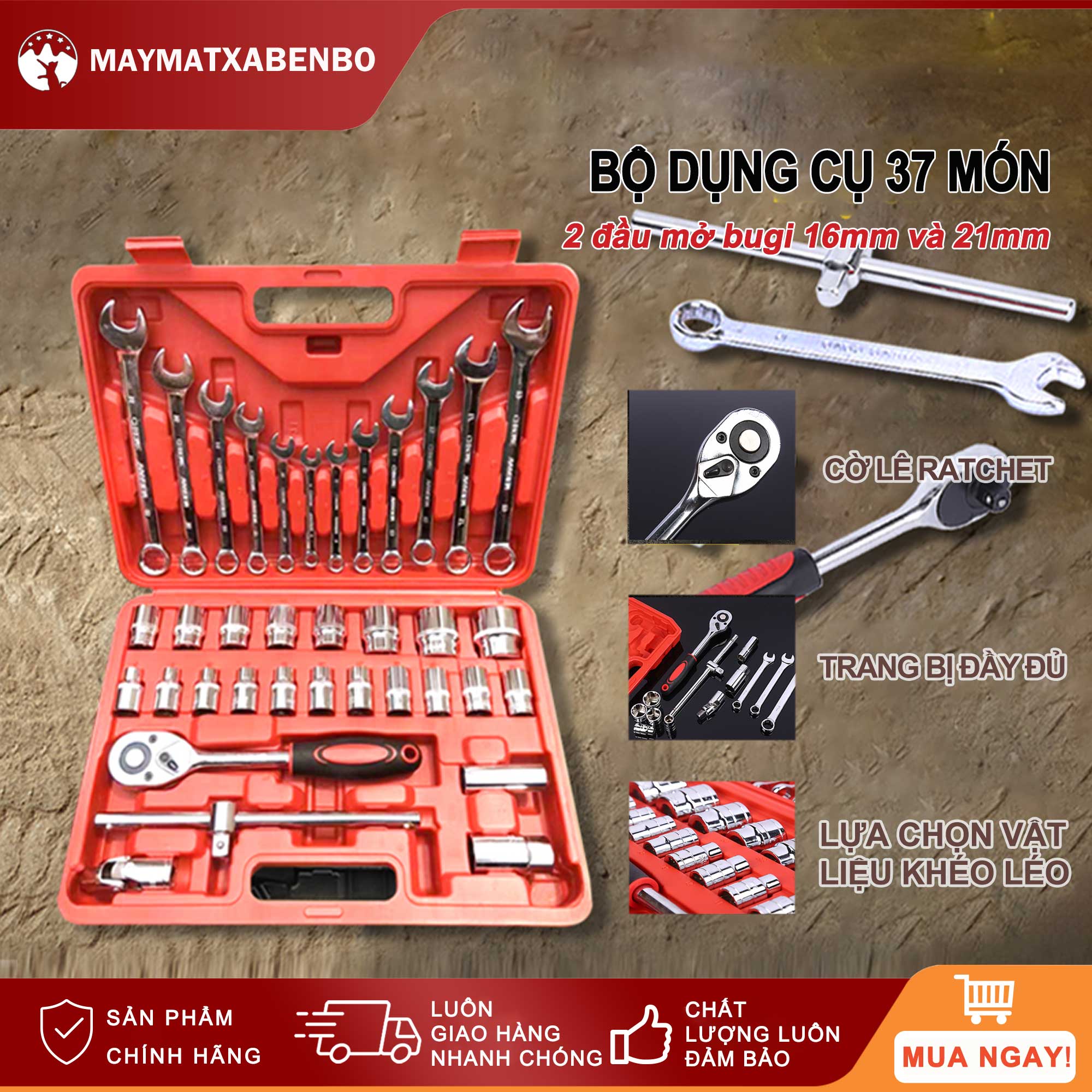 [HCM]Bộ dụng cụ sửa chữa 37 món chuyên dụng chi tiết 1/2 inch - Bộ dụng cụ sửa chữa xe máy ô tô