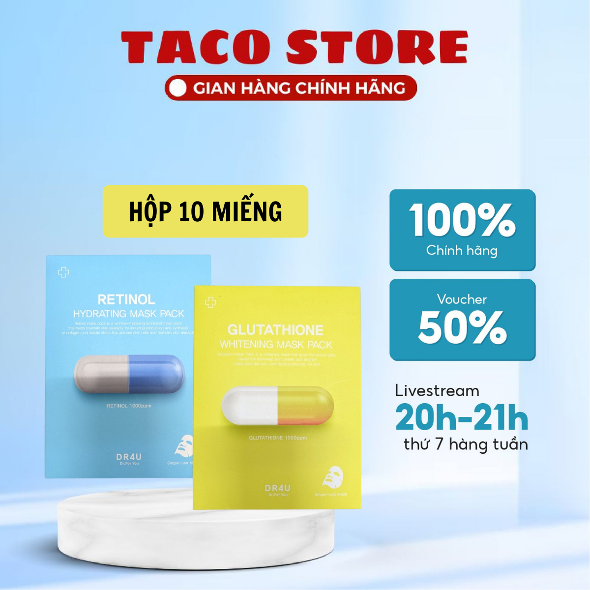 Mặt nạ dr4u retinol, glutathione cấp ẩm dưỡng sáng da