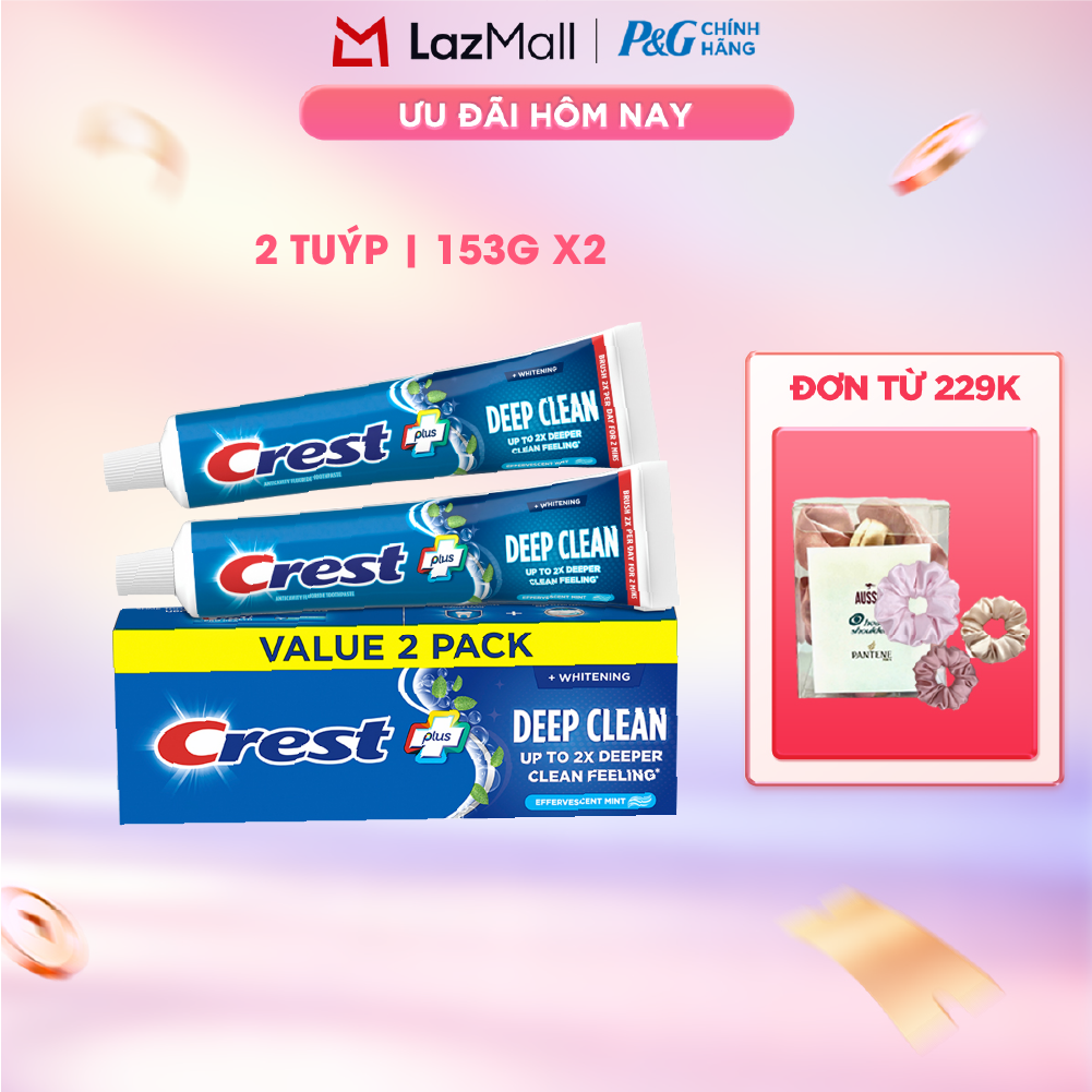 Hộp 2 Kem Đánh Răng CREST Nhập Khẩu Mỹ Làm Sạch Sâu Răng Trắng Sáng Complete Whitening + Deep Clean Tuýp 2x153g