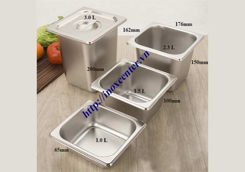 Khay inox gn, khay buffet cao cấp 1/6 sâu 15cm, 20cm