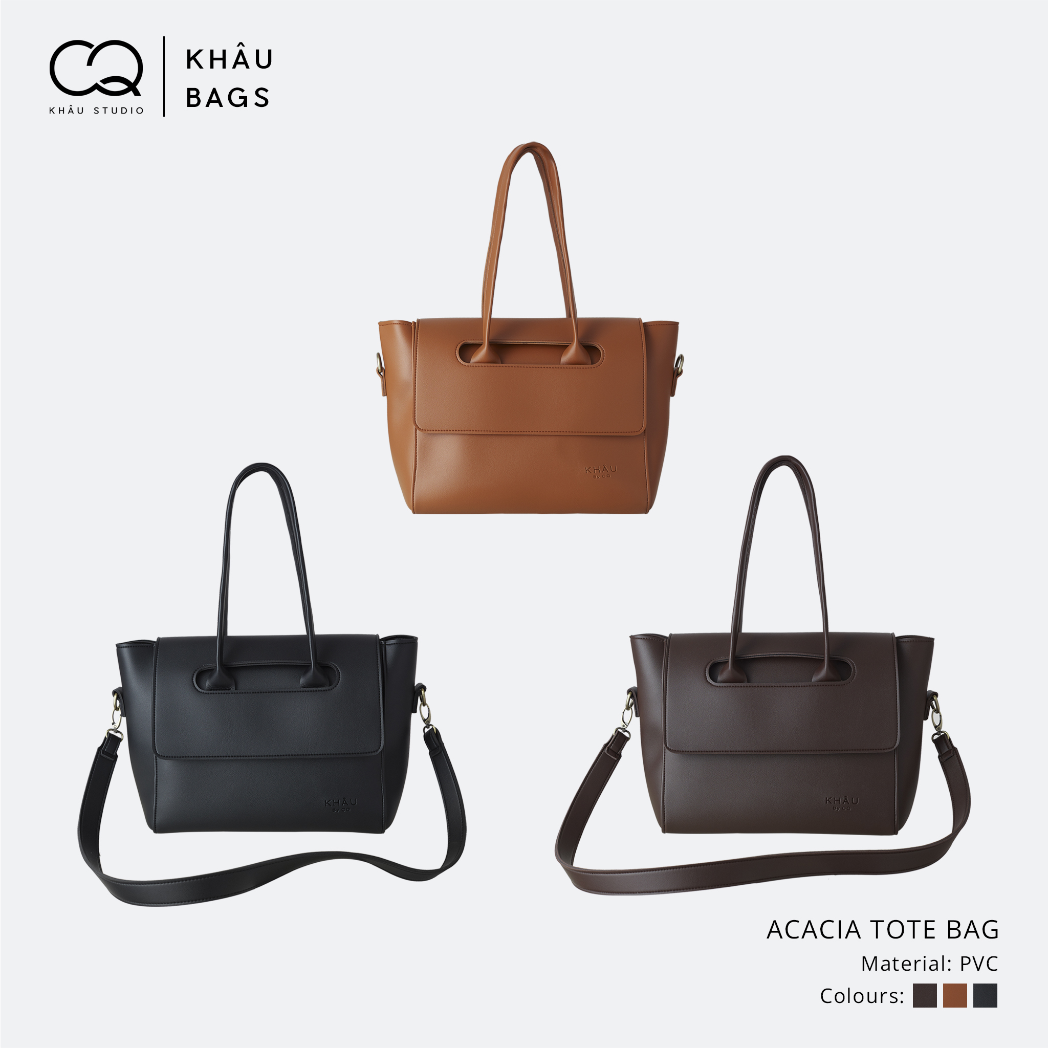 Túi tote da khâu by cq đeo chéo acacia đựng vừa a4, laptop