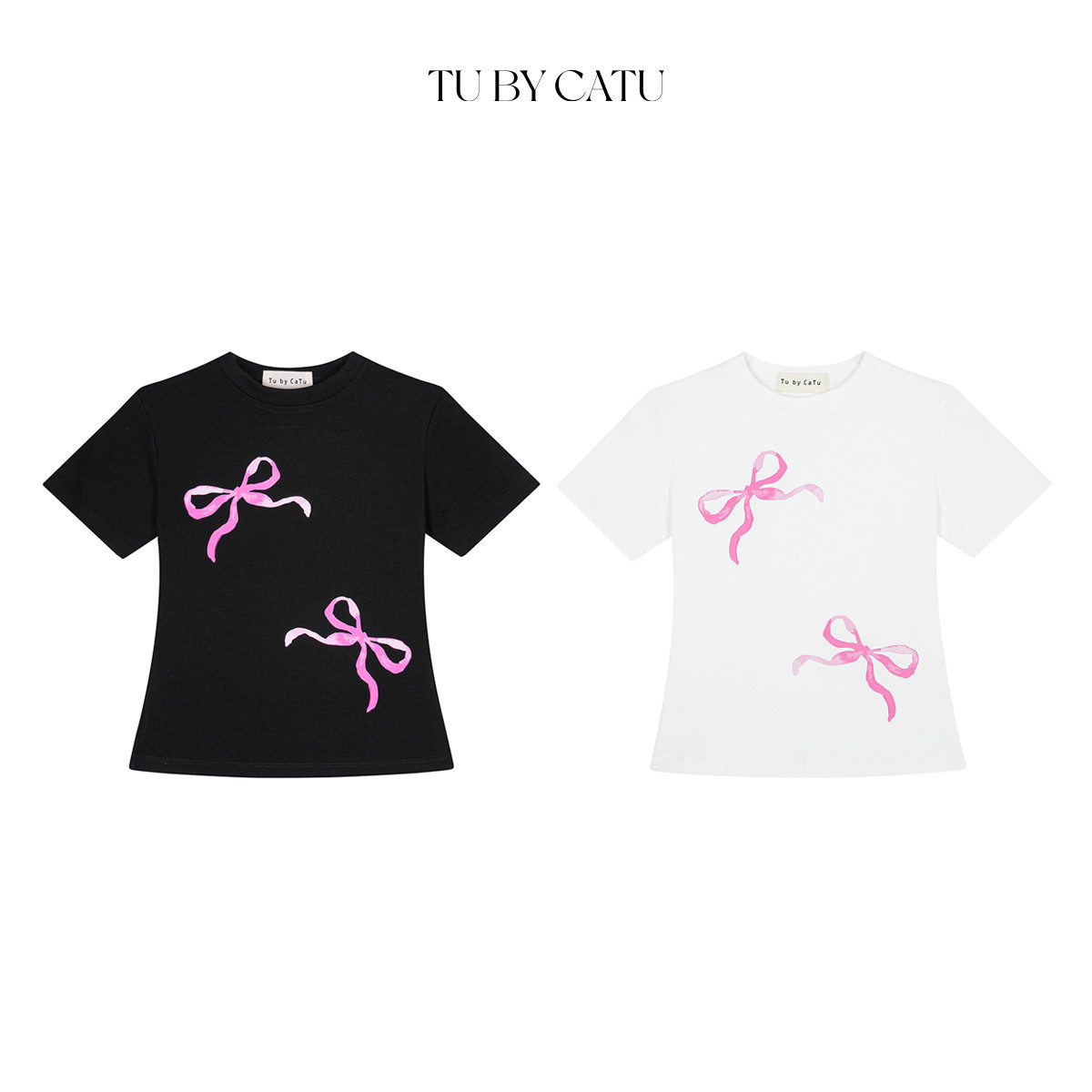 Tubycatu | áo thun pink bow baby tee trắng/ đen