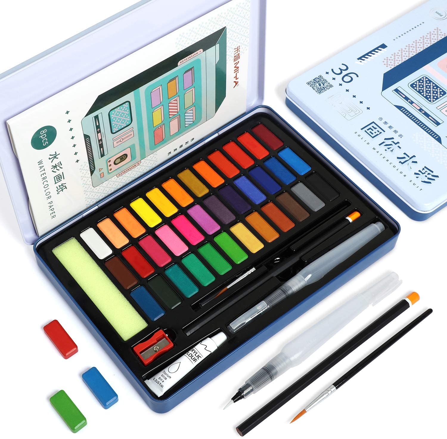 Bộ màu nước himi dạng nén 36 màu - watercolor kit blue