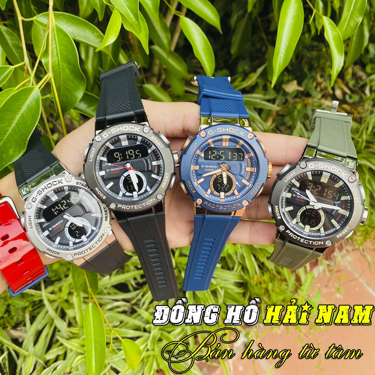 Đồng hồ nam G-Shock.GST-B200.Mặt 48mm,nhiều màu,dây cao su viền thép,hiển thị kim điện tử,chống sốc.