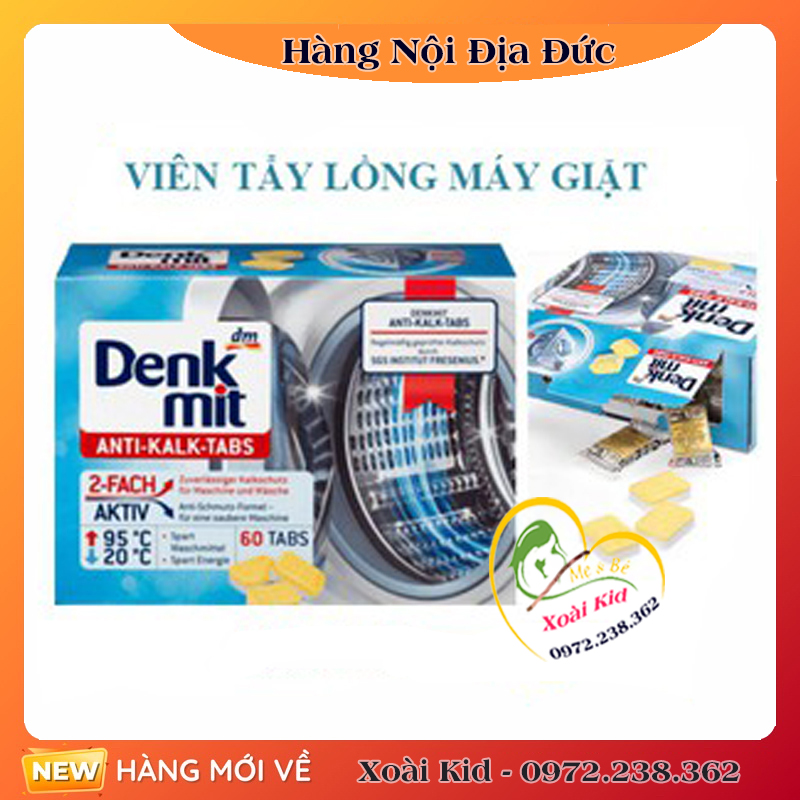 Viên tẩy lồng máy giặt denkmit đức ,tẩy và chống bám cặn trong lồng giặt