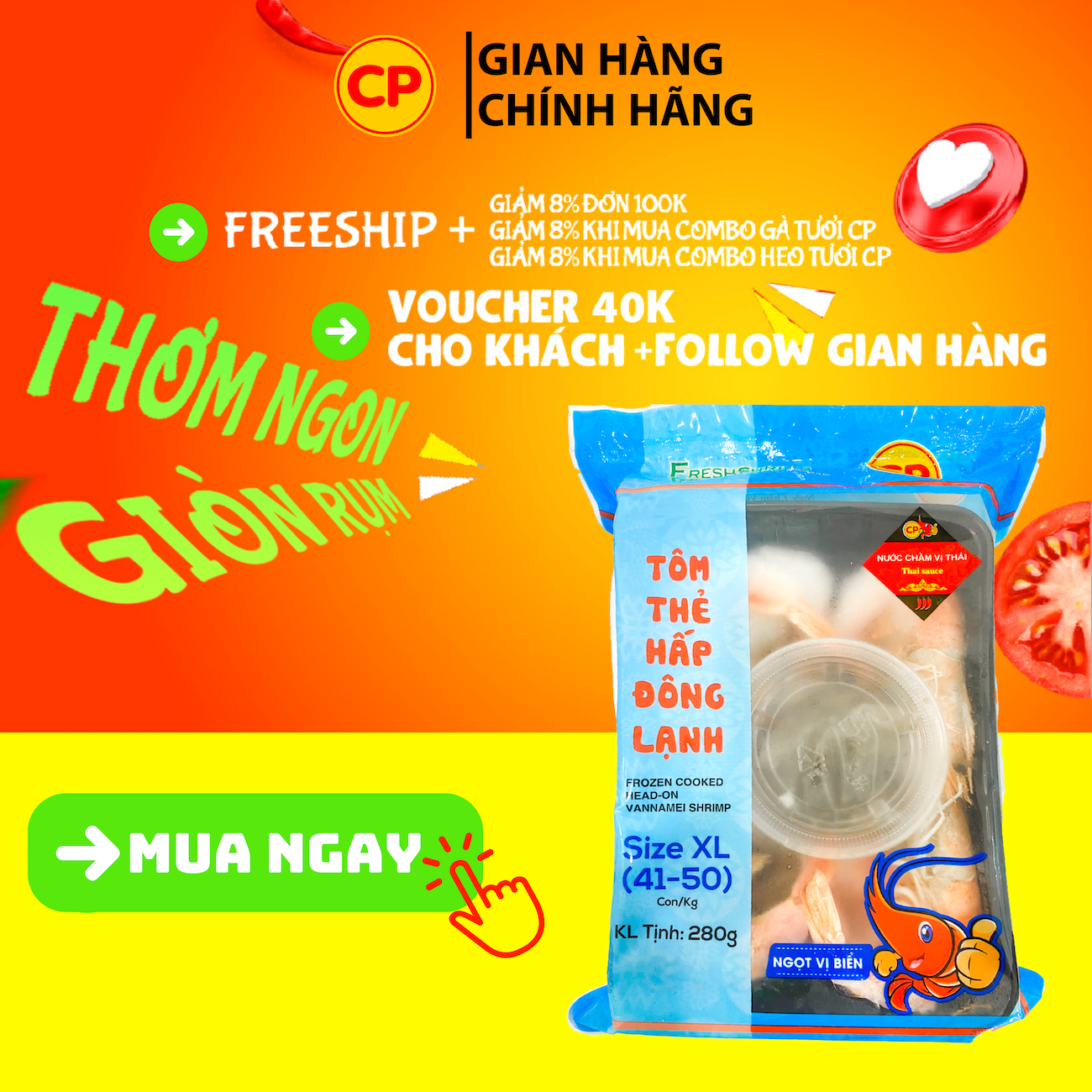 Tôm thẻ cp 280g - tôm chín ăn liền giá rẻ