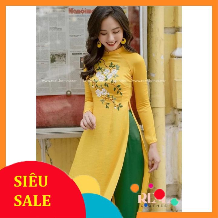 Áo dài lụa tây thi thêu lắc tay hàng cao cấp