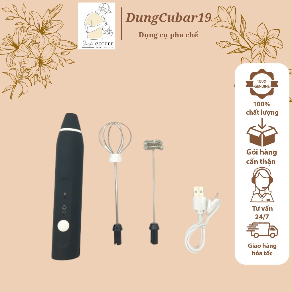 Máy đánh trứng, đánh sữa, tạo bọt cafe mini cầm tay pin sạc 3 chế độ cao cấp - dụng cụ pha chế