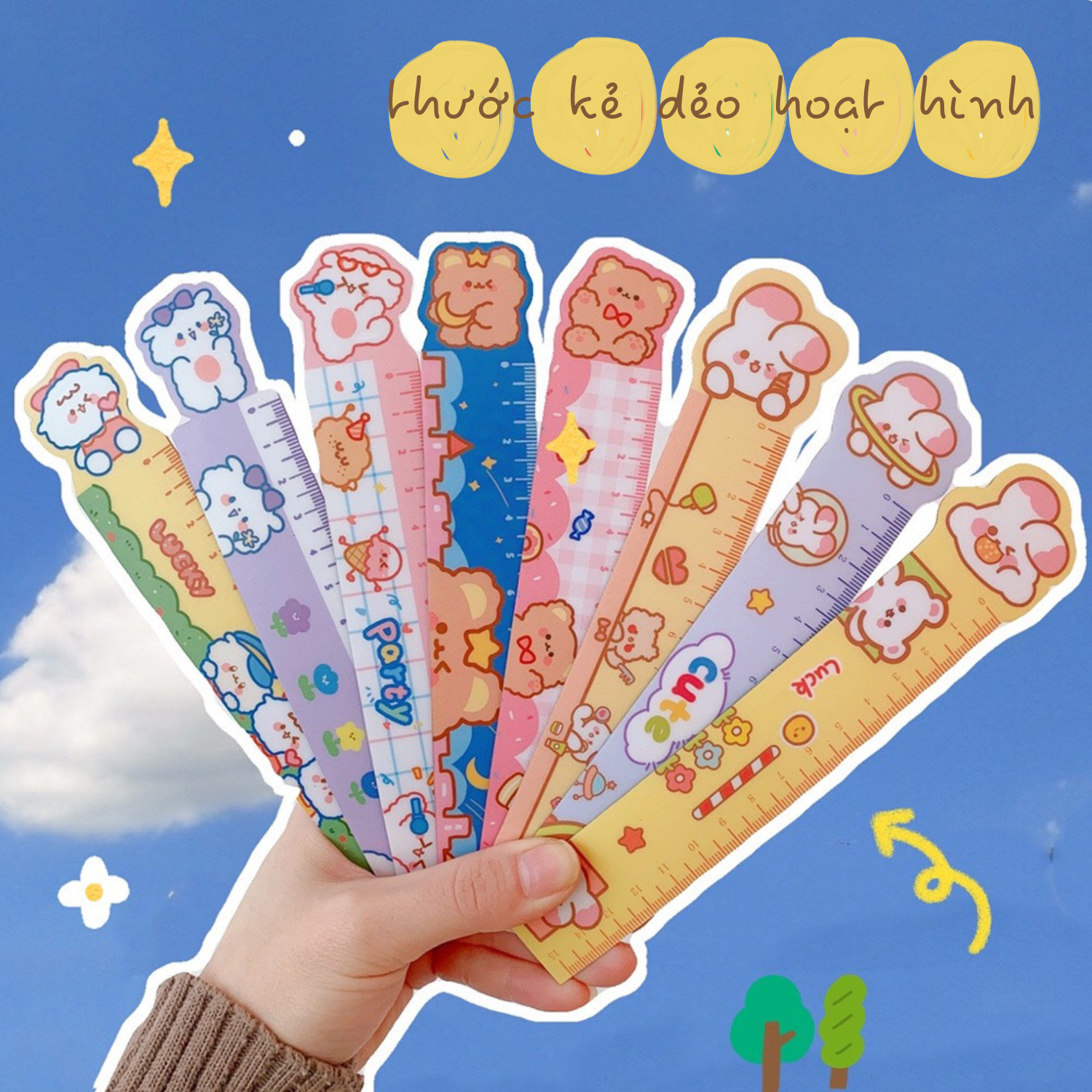 Thước kẻ , thước kẻ dẻo 15cm dụng cụ học tập cho học sinh, sinh viên hình chibi dễ thương ngộ nghĩnh