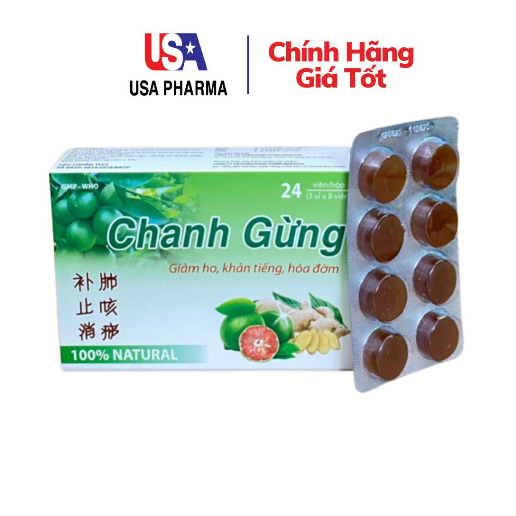 Viên ngậm CHANH GỪNG Giúp hỗ trợ bổ phế, giảm ho, long đờm - Hộp 24 viên