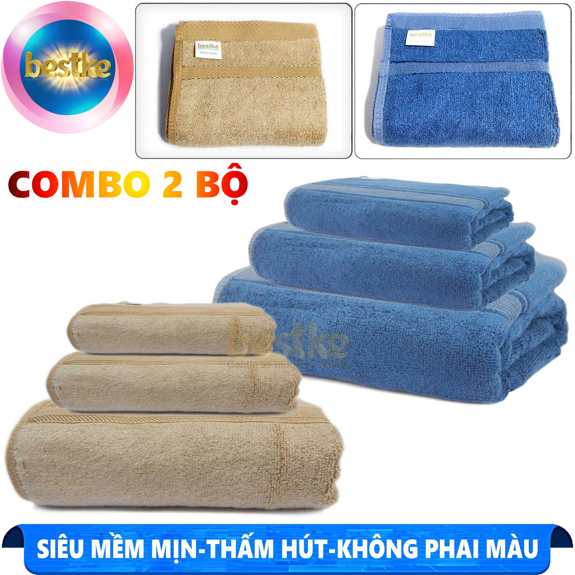 COMBO 2 bộ = 6 khăn sợi tre bestke dùng cho cả em bé , khăn đẹp , mềm min , thấm hút nhanh , sản xuất khăn , bestke