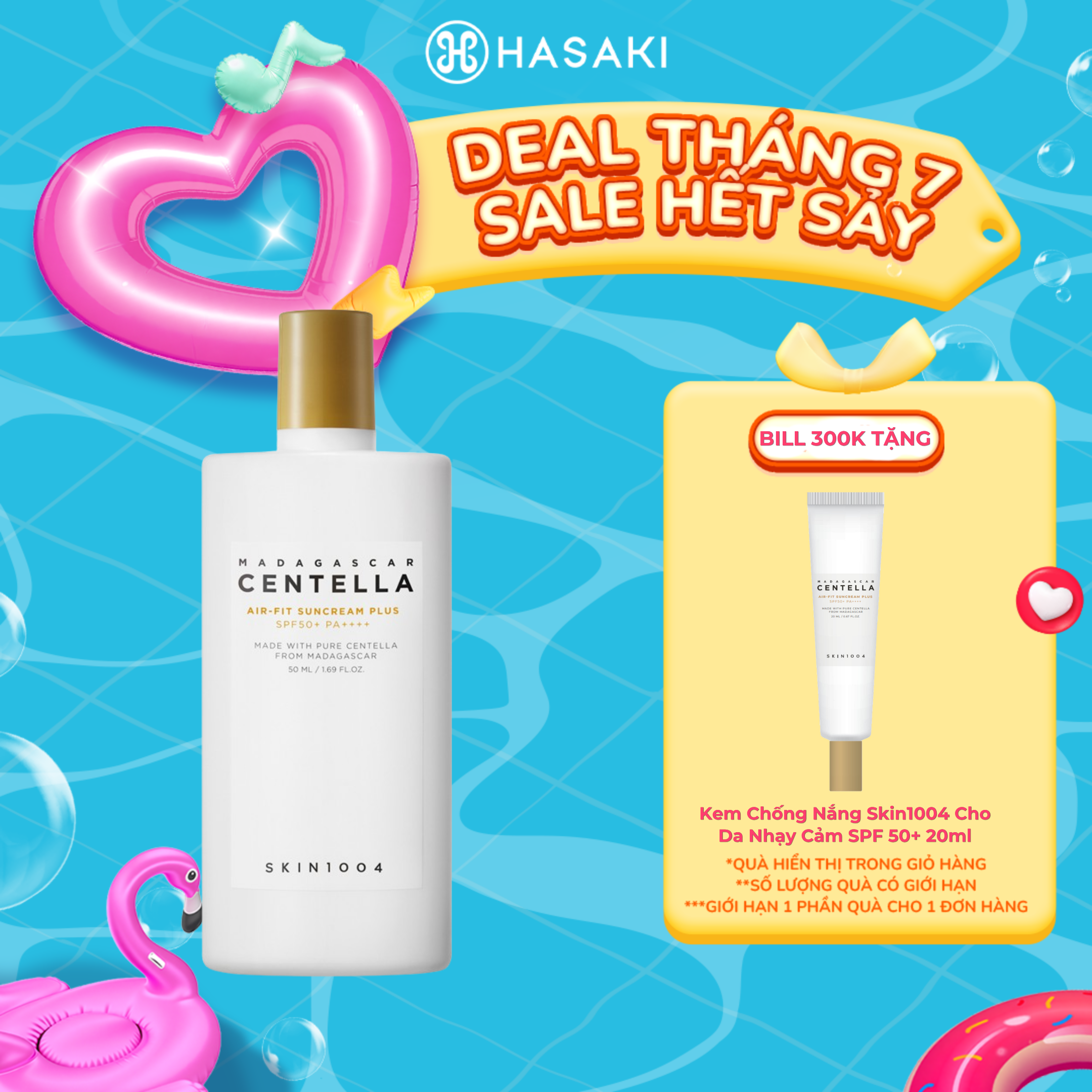 [MUA LÀ CÓ QUÀ] Kem Chống Nắng Skin1004 Cho Da Nhạy Cảm SPF 50+ 50ml Madagascar Centella Air-Fit Suncream Plus SPF50+ PA++++ Hasaki Sản Phẩm Chính Hãng