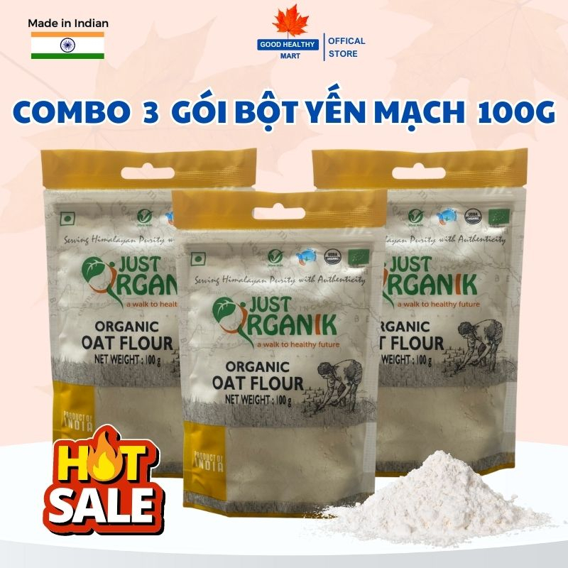 COMBO 3 GÓI Bột Yến Mạch Oat Flour Hữu Cơ Just Organik Nhập Khẩu Ấn Độ Làm