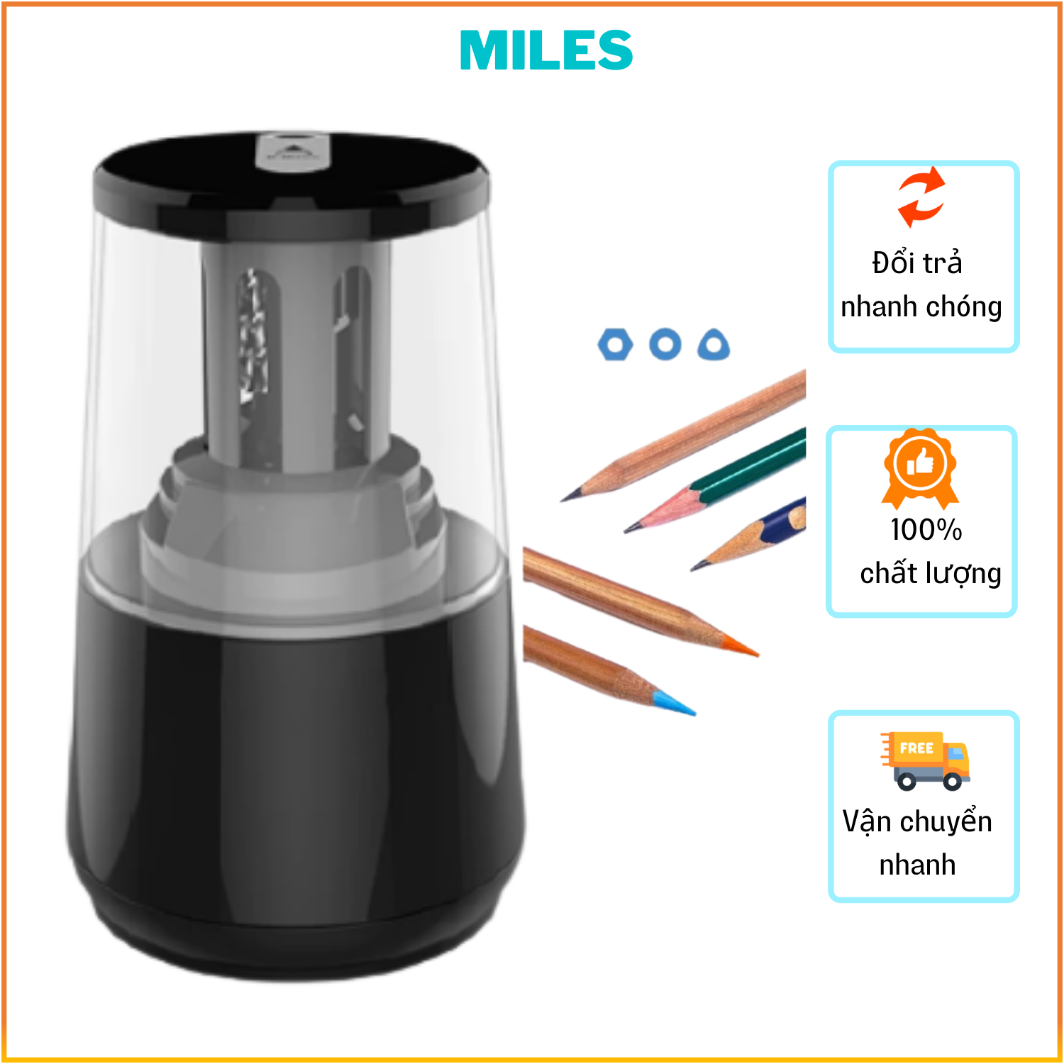 Máy Gọt Bút Chì, Gọt Bút Chì Tự Động,  Đồ Chuốt Viết Chì Tự Động Hãng Tenwin, Dùng Nguồn Điện Hoặc Pin, Dùng Cho Bút Chì Có Đường Kính 6 -8 mm, Gọt , Sắc Nét, Không Gãy Chì,An Toàn Khi Sử Dụng, Sạch Sẽ-MILES