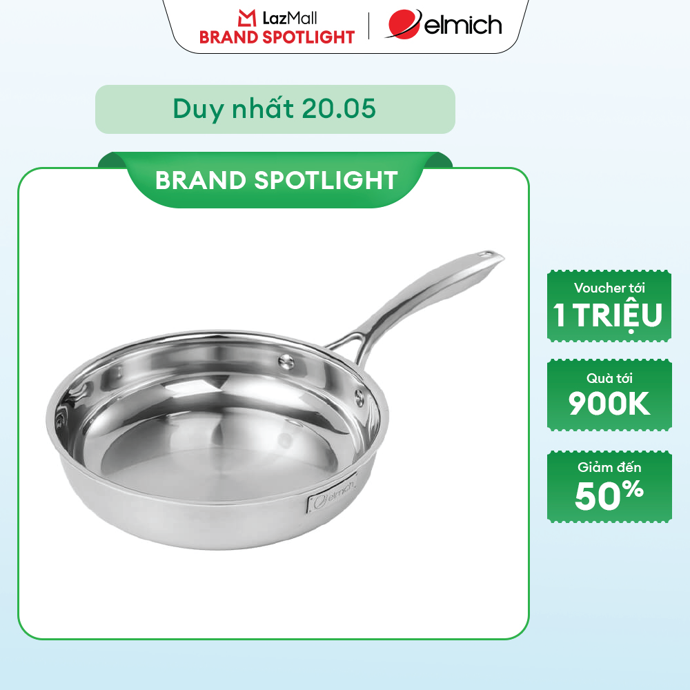 (MEGA 6.6)Chảo Inox dập nguyên khối Elmich EL-2431OL Size 20,24,26cm