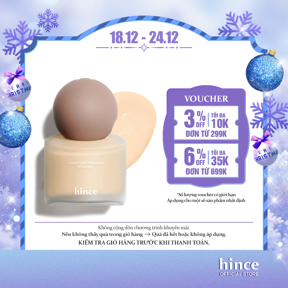 Kem nền che phủ mỏng nhẹ chống nắng SPF30 PA++ hince Second Skin Foundation 40ml